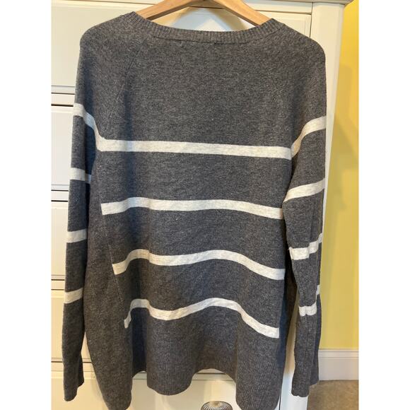 Banana Republic Gray Cream Striped Wool Alpaca Blend Sweater Tunic Size Medium - Picture 3 of 6